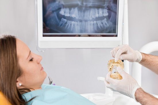 bigstock Dentist Showing Dental Jaw Mod 191059093